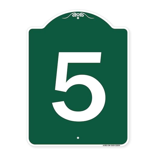 Signmission Designer Series Sign-Sign W/ Number 5, Green & White Aluminum Sign, 18" x 24", GW-1824-22894 A-DES-GW-1824-22894 - main